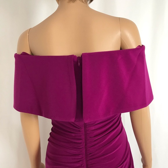 Gorgeous Magenta Off the Shoulder Evening Gown - Picture 6 of 7